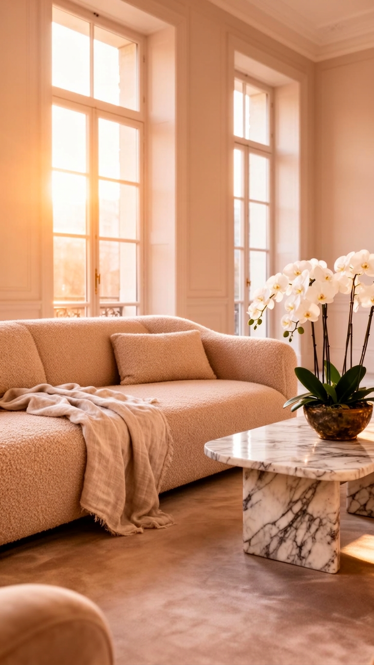 Soft luxury interior bathed in golden light